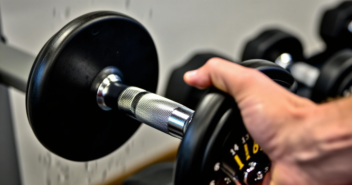 Käsi säätää Bowflex SelectTech -käsipainon painonvalintakiekkoa