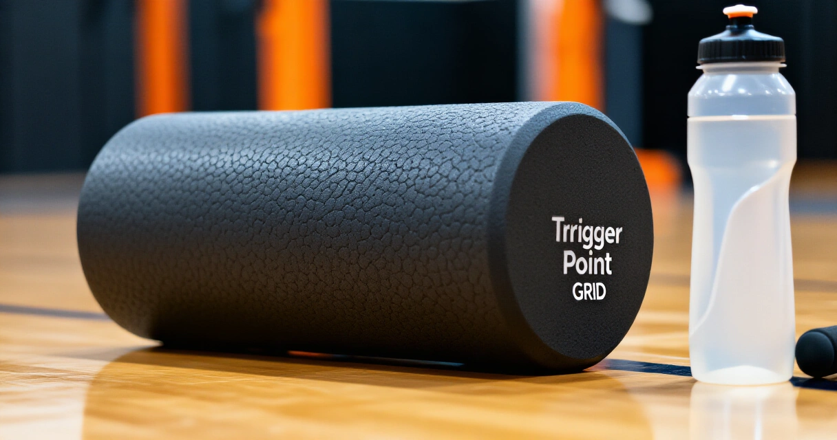Trigger Point GRID foam roller lähikuva kuntosalin lattialla