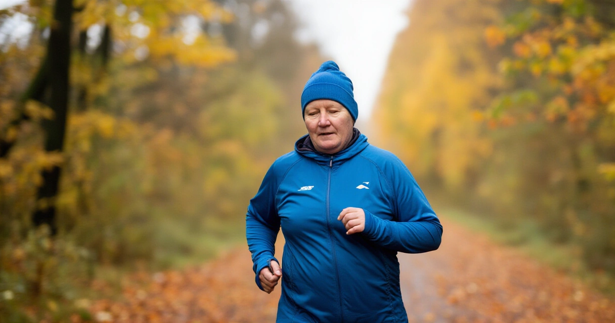 Henkilö juoksee metsässä syksyllä – fitness investing arjessa