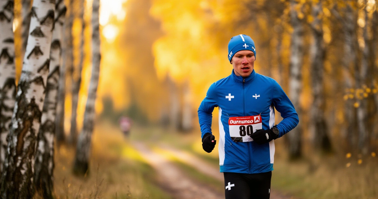 Suomalainen juoksija metsäpolulla syksyllä, kisakunto-harjoittelu