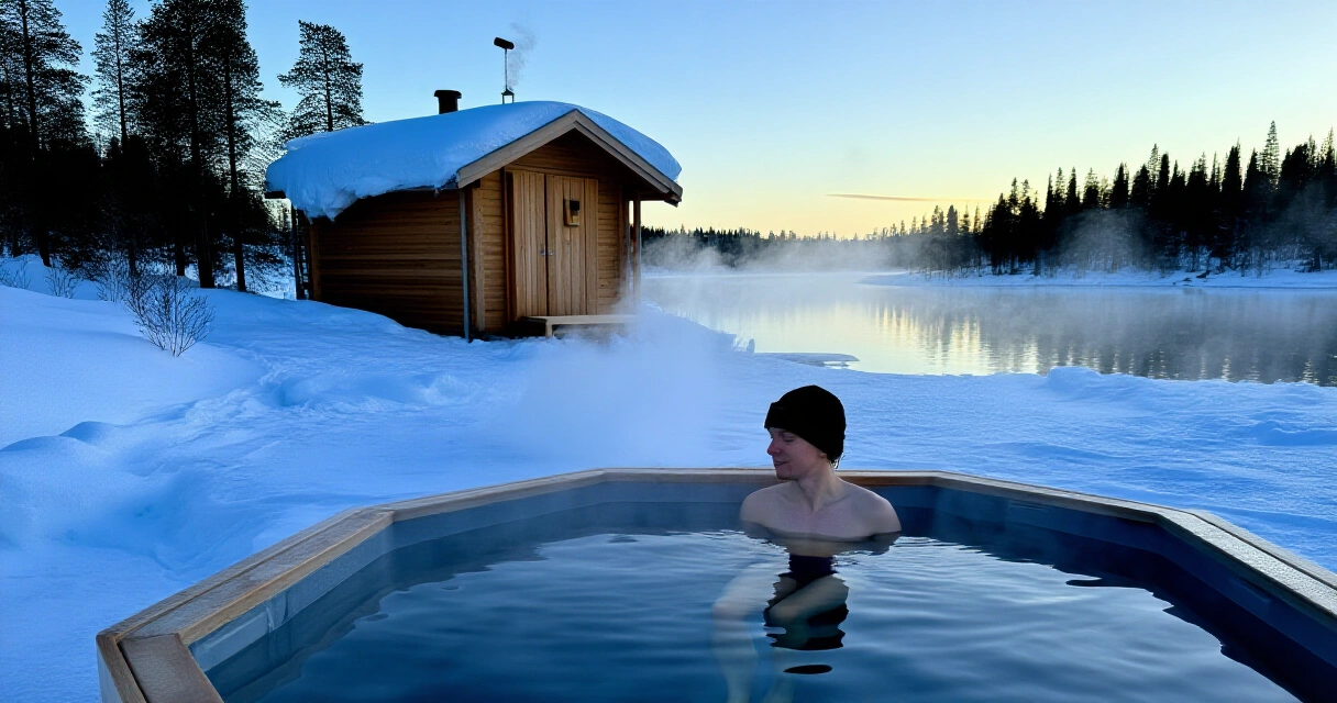 Kylmäaltistus jääkylvyssä talvisen suomalaisen järven rannalla