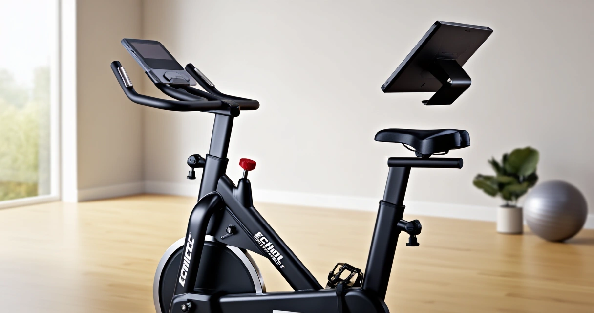 Echelon Connect Sport kuntopyörä kotisalissa sivukulmasta kuvattuna